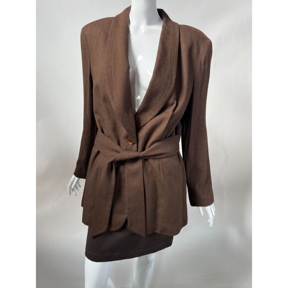 Vintage Express Womens Brown Rayon Blazer Jacket Size 7/8 With Belted Waist & Bu - Picture 16 of 16